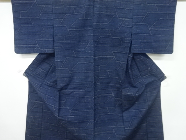 JAPANESE KIMONO / ANTIQUE HITOE KIMONO / SILK / TSUMUGI / WOVEN ABSTRACT PATTERN